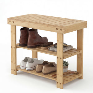 CONCETTA Bamboo Shoe Rack & Bench, 3-Tier 280 lb Capacity Storage Organizer for Entryway, Living Room, Balcony