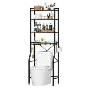 CONCETTA 4-Tier Over The Toilet Bathroom Storage Rack, Adjustable Space Saver Organizer with Shelves, Basket & Hooks