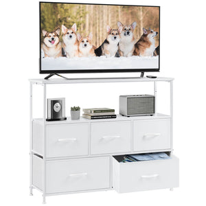 CONCETTA 38 in Open Storage Shelf TV Stand with 5 Fabric Drawers for Bedroom/Living Room/Hallway