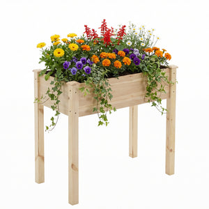CONCETTA Wooden Raised Garden Bed - Elevated Planter Box with Drainage & Liner for Backyard/Patio/Balcony