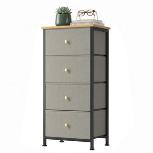 CONCETTA 4 Drawer Dresser, Wide Chest Drawers Nightstand Storage Tower Storage Fabric Dresser With Wood Top for Living Room, Bedroom, Closet