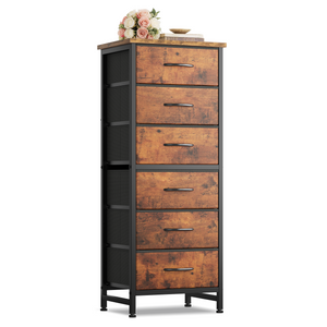 CONCETTA Tall Storage Dresser with 6 Fabric Drawers, Metal Frame with Cross Support Rods, Anti-Tip, Wood Top for Bedrooms, Offices and Compact Spaces