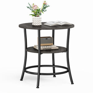CONCETTA 2-Tier Small Round Side Table, Bedside Nightstand with Sturdy 70lbs Top Capacity, End Table for Living Room, Bed Room & Small Spaces