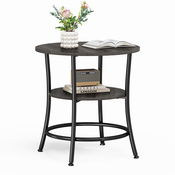 CONCETTA 2-Tier Small Round Side Table, Bedside Nightstand with Sturdy 70lbs Top Capacity, End Table for Living Room, Bed Room & Small Spaces