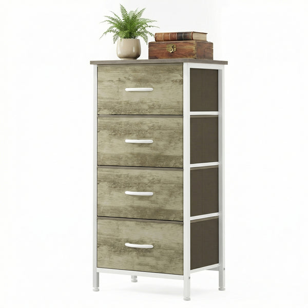 CONCETTA 4 Drawer Dresser, Wide Chest Drawers Nightstand Storage Tower Storage Fabric Dresser With Wood Top for Living Room, Bedroom, Closet