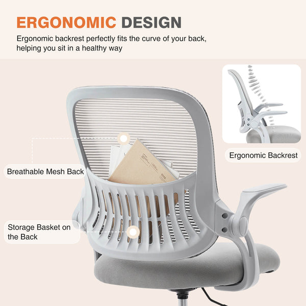CONCETTA Office Computer Desk Chair-Ergonomic Chair with Wheels, Comfortable Lumbar Support, Comfy Flip-up Arms for Home, Office
