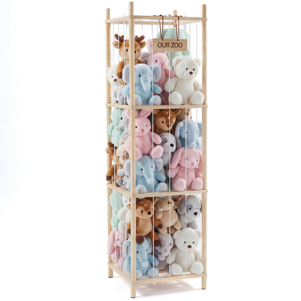 CONCETTA Toy Storage Organizer, Wooden Toy Holder Cage - Holds 40+ Plush Toys, Sturdy Wood & Steel Screw Construction for Toddler Room, Playroom, Bedroom