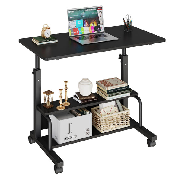 CONCETTA 31.5'' Adjustable Height Rolling Computer Desk with Storage Shelves, Portable Mobile Desk for Small Spaces Home Office