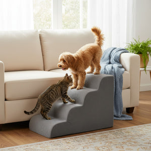 SHOUFTW Round Edge Pet Stairs Ramp, High-Density Foam Dog Cat Steps, Non-Slip Indoor Ladder for Couch, High Beds, Car, Gray