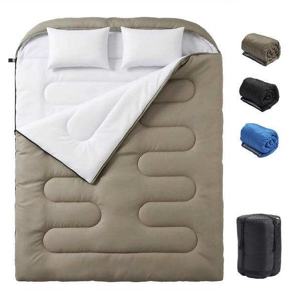 CONCETTA Lightweight Double Sleeping Bag for Adults in Cold & Warm Weaher, Waterproof & Machine Washable for Camping/Backpacking/Hiking