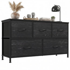 CONCETTA 5 Fabric Dresser with 5 Storage Drawers, TV Stand with Wooden Top Metal Frame for Clothes, Living Room, Hallway, Entryway