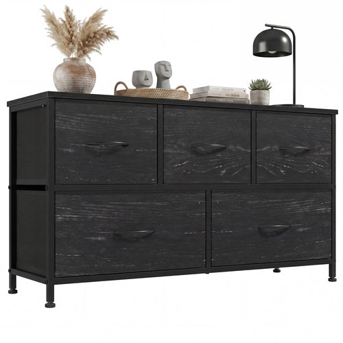 CONCETTA 5 Fabric Dresser with 5 Storage Drawers, TV Stand with Wooden Top Metal Frame for Clothes, Living Room, Hallway, Entryway