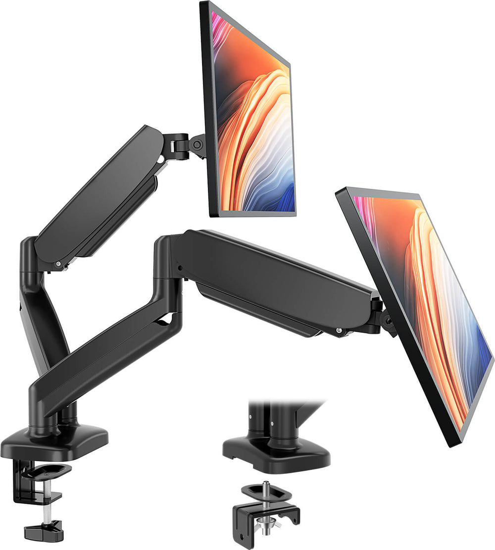 JOINSUN Dual Monitor Stand - Adjustable Gas Spring Monitor Desk Mount Swivel Vesa Bracket with C Clamp, Grommet Mounting Base for 15 to 32 Inch Computer Screens