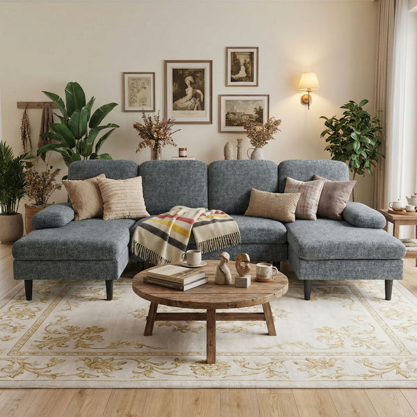 CONCETTA U Shaped Sectional Sofa Couches with Double Chaise 4-Seat Set, Chenille Fabric Cushion for Living Room Home Furniture