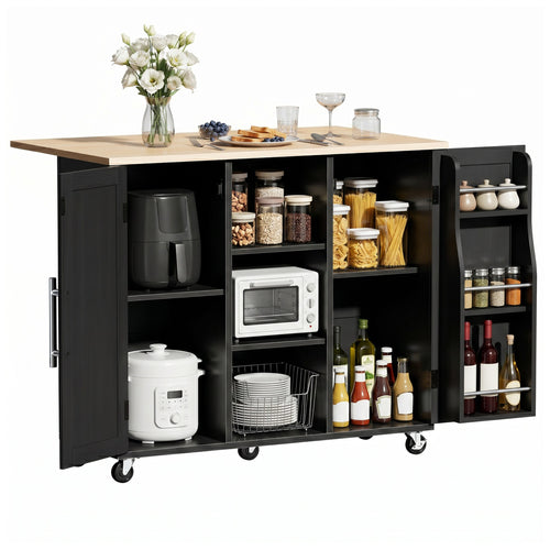 CONCETTA Wooden Kitchen Island Cart, Rolling Storage Cabinet with Racks, Open Shelves and Drawer