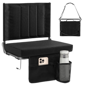CONCETTA Stadium Seats with Back Support, 350 LBS Weight Capacity Thick Padded Bleacher Chair with Cup Holder, Storage Pocket, Padded Shoulder Strap & Built-in Handle for Sports Events