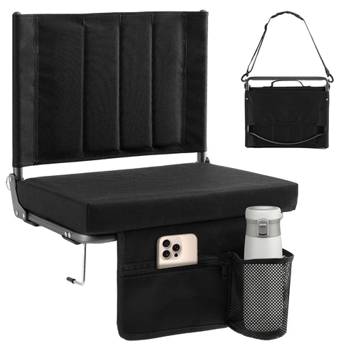 CONCETTA Stadium Seats with Back Support, 350 LBS Weight Capacity Thick Padded Bleacher Chair with Cup Holder, Storage Pocket, Padded Shoulder Strap & Built-in Handle for Sports Events