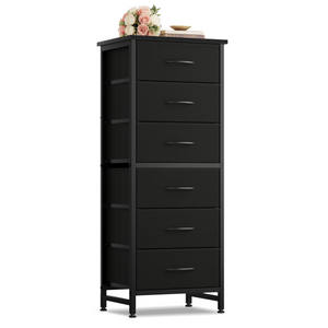CONCETTA Tall Storage Dresser with 6 Fabric Drawers, Metal Frame with Cross Support Rods, Anti-Tip, Wood Top for Bedrooms, Offices and Compact Spaces