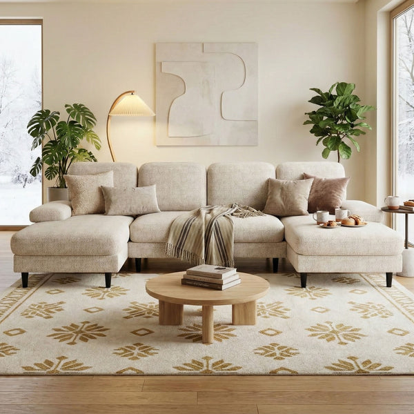 CONCETTA U Shaped Sectional Sofa Couches with Double Chaise 4-Seat Set, Chenille Fabric Cushion for Living Room Home Furniture