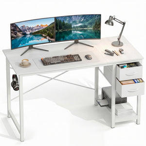 CONCETTA Small Computer Desk with Storage Shelf, 40 or 47 Inch Writing Work Study Computer Desk for Home Office Bedroom, 2-Tier Drawers, Side Headphone Hook, Modern Style for Home Bedroom