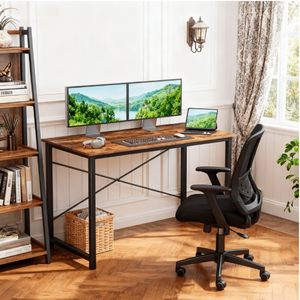 CONCETTA 40-47 Inch Computer Desk, Small Home Office Desk for Small Spaces, Study Writing Table for Students & Kids, Modern Simple Style Workstation with Metal Frame for Bedroom, Office