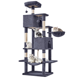 CONCETTA 66in Multi Level Cat Tree Tower,Cat Scratching Posts with Large Top Perch and Hammock, Beige