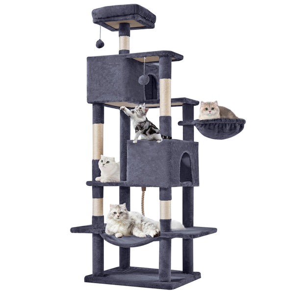 CONCETTA 66in Multi Level Cat Tree Tower,Cat Scratching Posts with Large Top Perch and Hammock, Beige