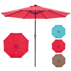 SHOUFTW 10FT Outdoor Patio Umbrella with Solar LED Lights, Push-Button Tilt Market Umbrella, Weather-Resistant 8-Rib Sun Shade for Patio, Garden, Backyard, Deck or Poolside