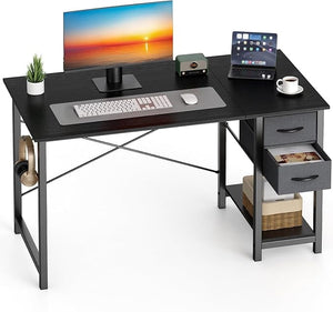 CONCETTA Small Computer Desk with Storage Shelf, 40 or 47 Inch Writing Work Study Computer Desk for Home Office Bedroom, 2-Tier Drawers, Side Headphone Hook, Modern Style for Home Bedroom