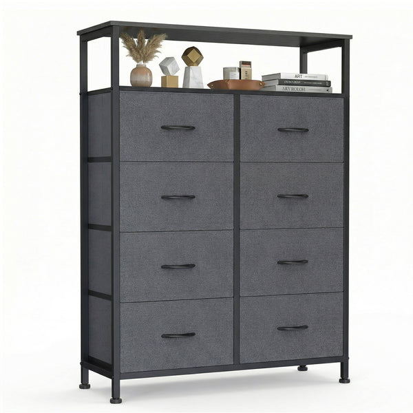 CONCETTA 8-Drawer Fabric Dresser with Open Shelf, Tall Storage Organizer for Bedroom Closet, Living Room, Hallway