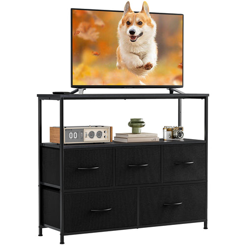 CONCETTA 38 in Open Storage Shelf TV Stand with 5 Fabric Drawers for Bedroom/Living Room/Hallway