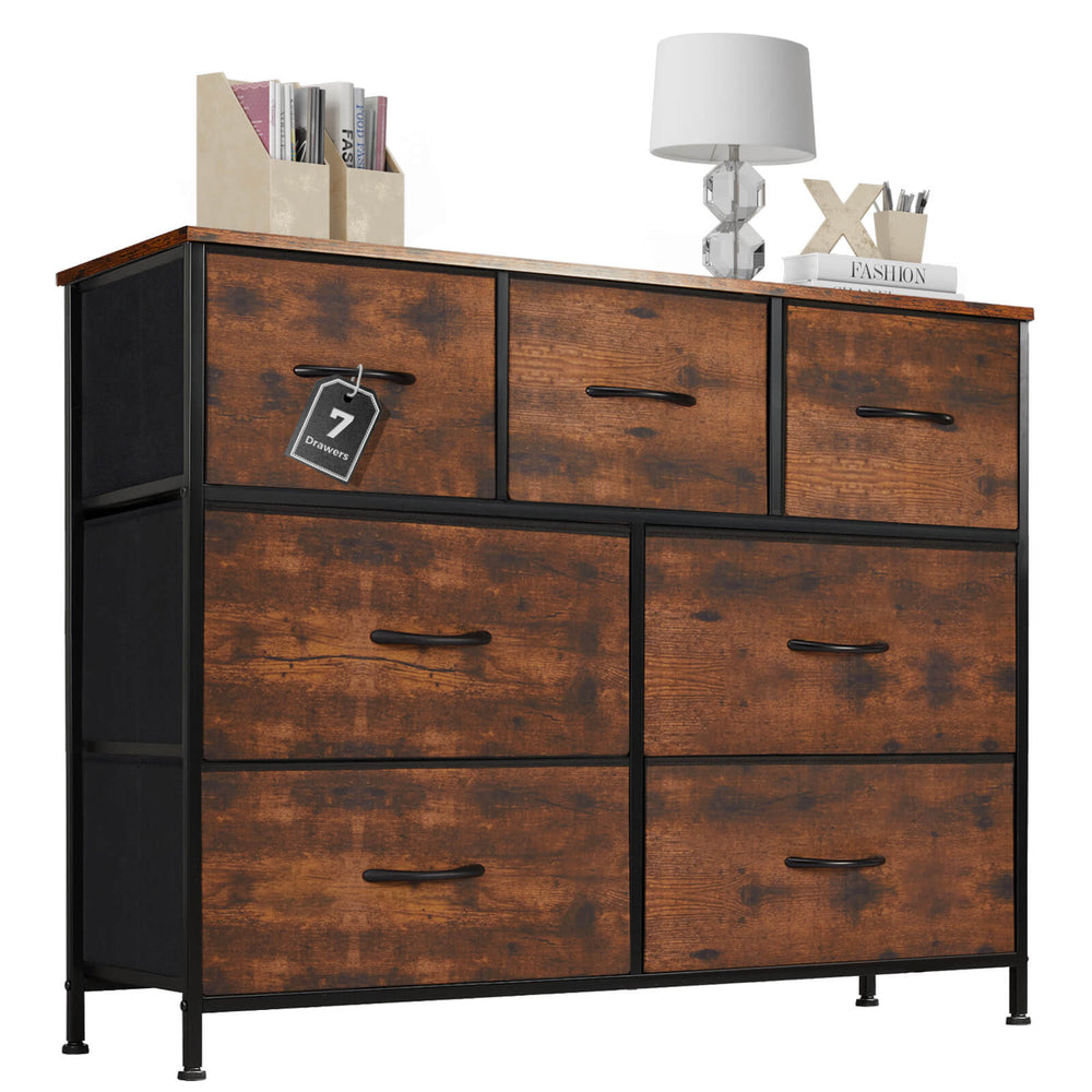 CONCETTA Dresser for Bedroom-with 7 Drawers, Chest Tower TV Stand,  Wooden Top for Living Room,  Bedroom, Closet
