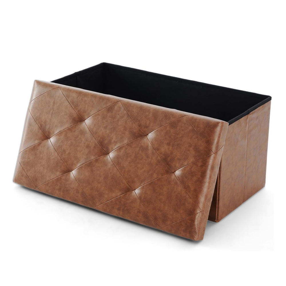 JOINSUN 30" Storage Ottoman – Foldable Faux Leather Stool with Storage, 660 lb Capacity, for Bedroom, Living Room, Entryway, Brown