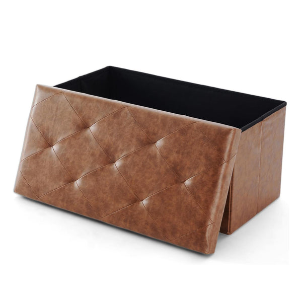 JOINSUN 30" Storage Ottoman – Foldable Faux Leather Stool with Storage, 660 lb Capacity, for Bedroom, Living Room, Entryway, Brown