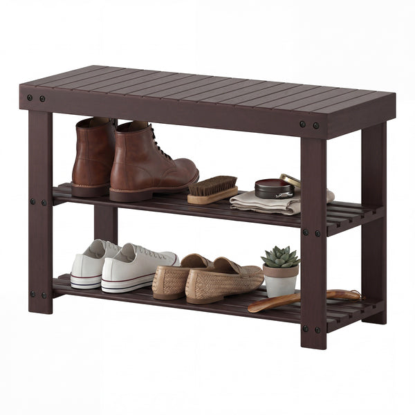 CONCETTA Bamboo Shoe Rack & Bench, 3-Tier 280 lb Capacity Storage Organizer for Entryway, Living Room, Balcony