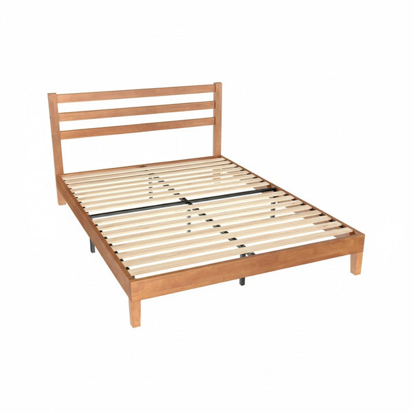 Wood Bed Frame with Headboard, Walnut Finish, Sturdy Slat Support, Ideal for Bedroom and Guest Room