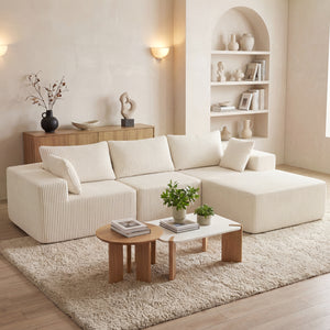 Modular Sectional Sofa with Plush Corduroy, Deep Seat, No Assembly