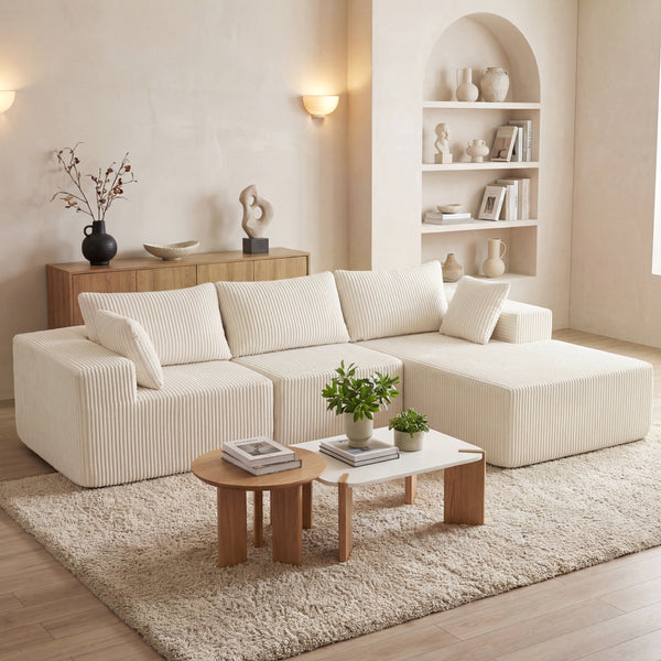 Modular Sectional Sofa with Plush Corduroy, Deep Seat, No Assembly