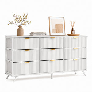 CONCETTA Modern Fluted Fabric Dresser, Wide Chest of Drawers with 9 Drawers for Bedroom Living Room Hallway