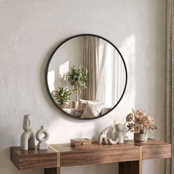 CONCETTA Round Circle Wall Mirror, Aluminium Frame, Shatter Resistant Glass for Bathroom, Home Decor, Vanity