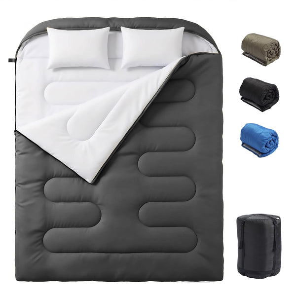 CONCETTA Lightweight Double Sleeping Bag for Adults in Cold & Warm Weaher, Waterproof & Machine Washable for Camping/Backpacking/Hiking