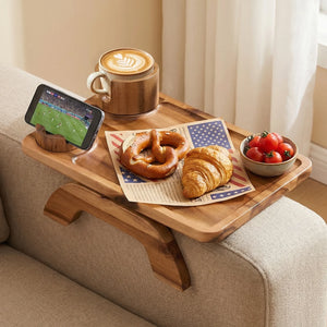 CONCETTA 3-in-1 Sofa Arm Tray Table with Swivel Cup Holder & Phone Stand, Clip-on Couch Organizer for Home Living Room