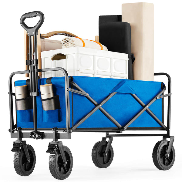 CONCETTA Collapsible Foldable Wagon Cart-with All-Terrain Wheels, Heavy Duty Utility Grocery Wagon with Drink Holders for Shopping Sports Camping