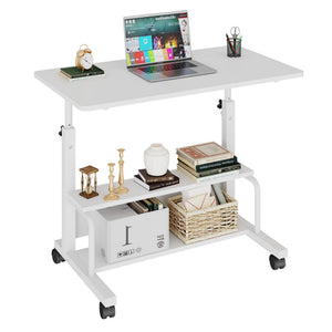 CONCETTA 31.5'' Adjustable Height Rolling Computer Desk with Storage Shelves, Portable Mobile Desk for Small Spaces Home Office