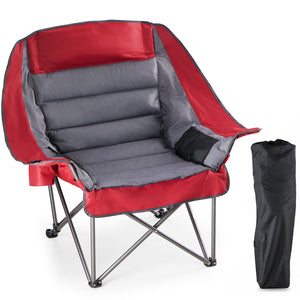 SHOUFTW Extra Large Portable Folding Camping Chair With Side Pocket, Cup Holder, And Carrying Bag, Heavy-Duty Chair For Outdoor, Fishing, Sports, And Travel Use