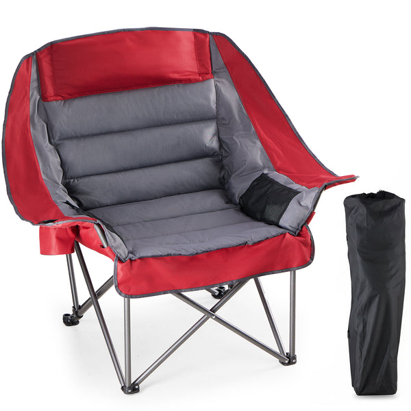 SHOUFTW Extra Large Portable Folding Camping Chair With Side Pocket, Cup Holder, And Carrying Bag, Heavy-Duty Chair For Outdoor, Fishing, Sports, And Travel Use