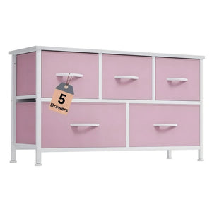 CONCETTA 5 Fabric Dresser with 5 Storage Drawers, TV Stand with Wooden Top Metal Frame for Clothes, Living Room, Hallway, Entryway