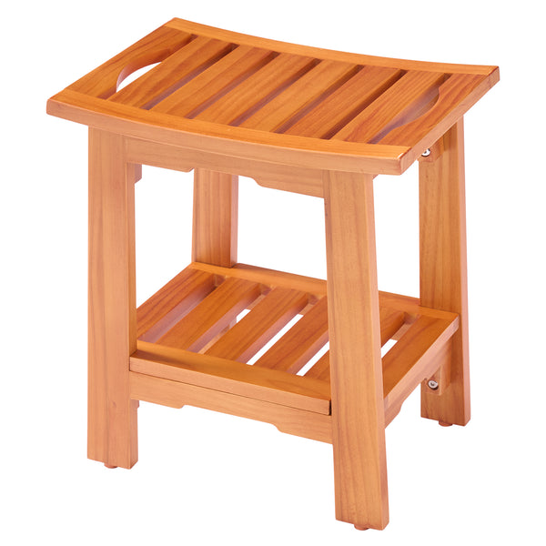 CONCETTA Teak Shower Bench, Bathroom Spa Stool for Small Bathrooms Tub Outdoor Use, Non-Slip Adjustable Seat for Seniors