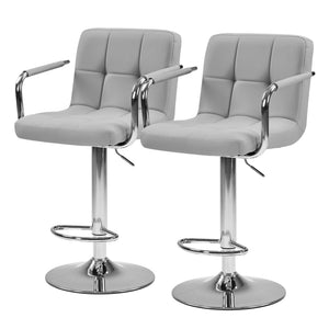 CONCETTA Set Of 2 Swivel Bar Stools With Armrests, Made of Adjustable Pu Leather with Back & Footrest