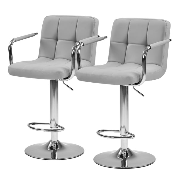 CONCETTA Set Of 2 Swivel Bar Stools With Armrests, Made of Adjustable Pu Leather with Back & Footrest